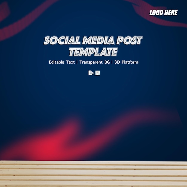 PSD social media template with transparent background with wood platform