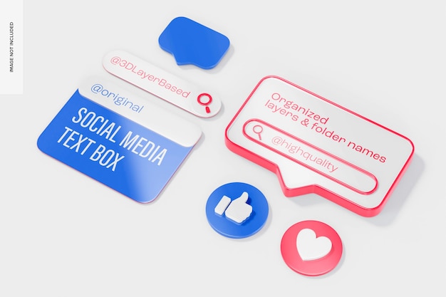 PSD social media text boxes mockup, high angle view