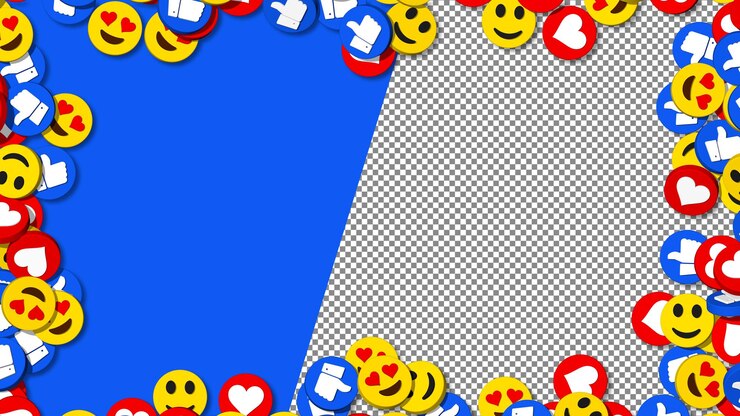 PSD social media thumbs like, hearts and emoji icon frame photo, 3d rendering