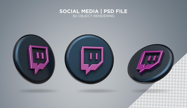 PSD social media twitch pictogram kwadraat 3 samenstelling logo 3d-rendering