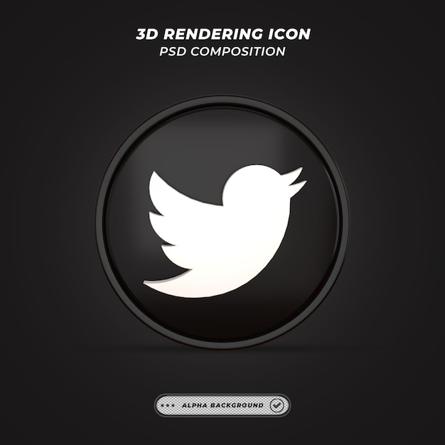 PSD social media twitter black color icon in 3d rendering