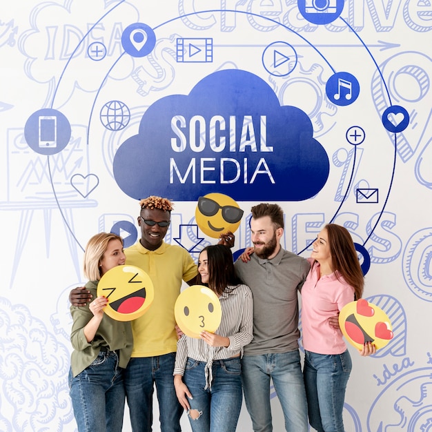 PSD social media vriendengroep met emoji's