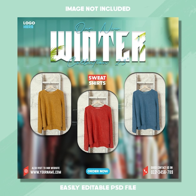 Social media winter poster design PSD template