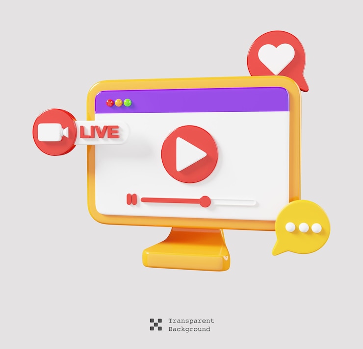 PSD 라이브 스트리밍이 포함된 소셜 미디어 및 pc 바탕 화면에 대한 댓글이 격리된 비디오 및 멀티미디어 아이콘 3d