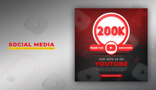 Social media youtube app icon in 3d rendering