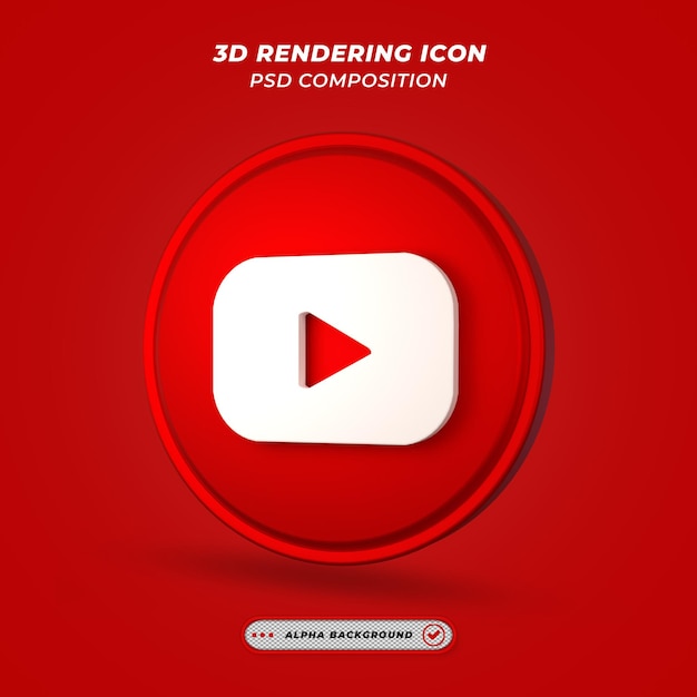 PSD icona di youtube di social media nel rendering 3d