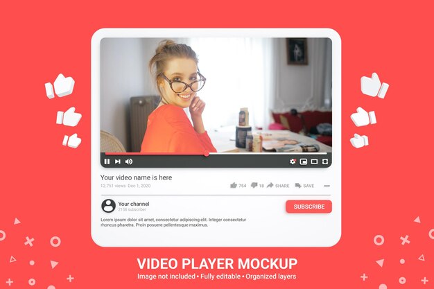 Social Media Youtube Video Player Mockup 3d Premium Psd