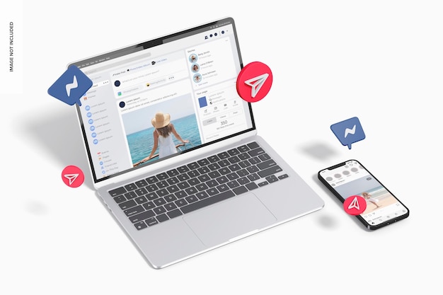 PSD mockup di dispositivi di social network, prospettiva