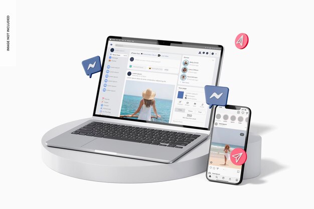 social network devices mockup, on podium