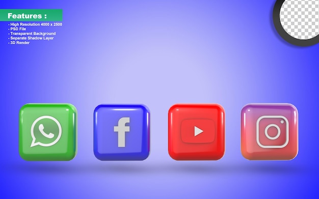 PSD sociale media 3d-pictogram