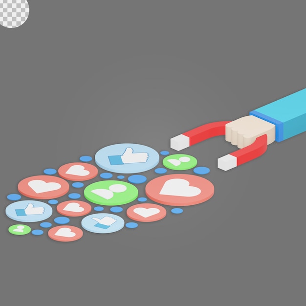 sociale media handmagneet 3d illustratie