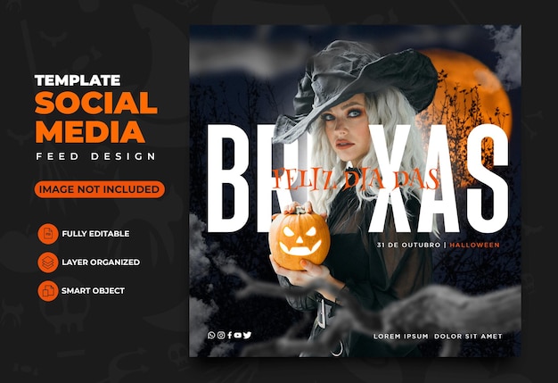 PSD sociale media happy halloween in braziliaans portugees