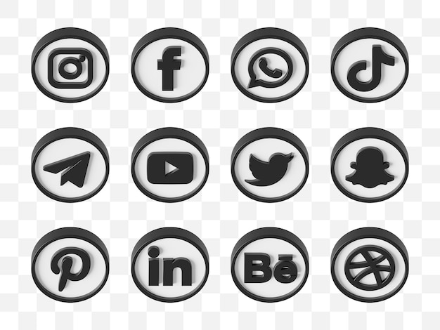 PSD sociale media iconen collectie 3d