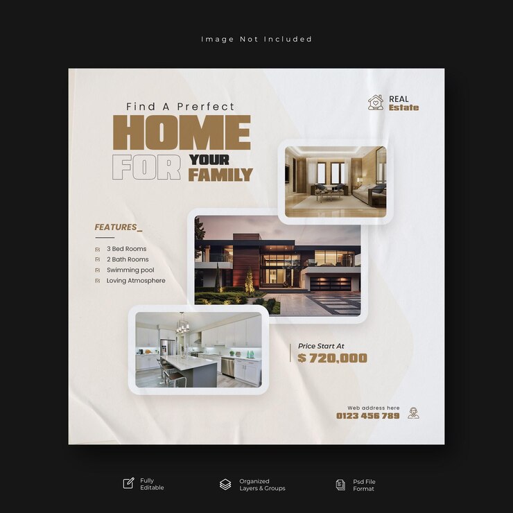 PSD sociale media marketing voor onroerend goed post design template
