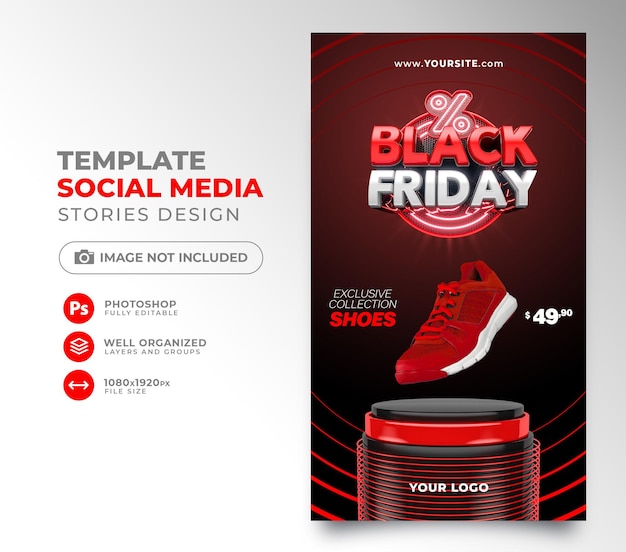 Sociale media plaatsen black friday 3d render voor instagram met superaanbiedingen en promoties