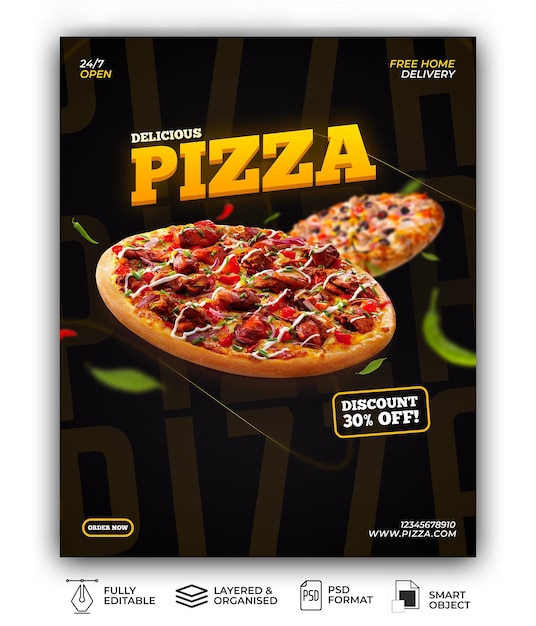 Sociale media post food pizza flyer-sjabloon