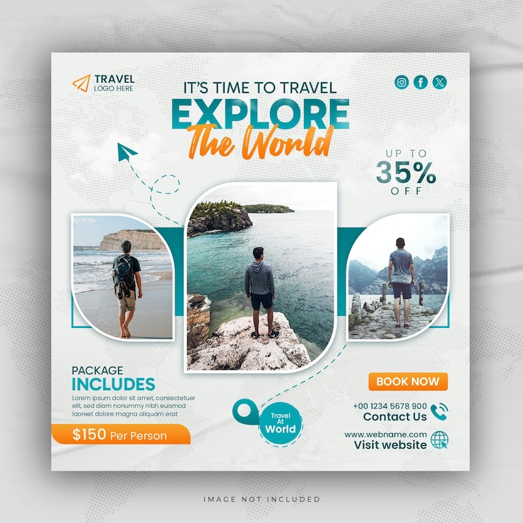 PSD sociale media reizen vakantie vakantie instagram post of toerisme plein web banner sjabloon