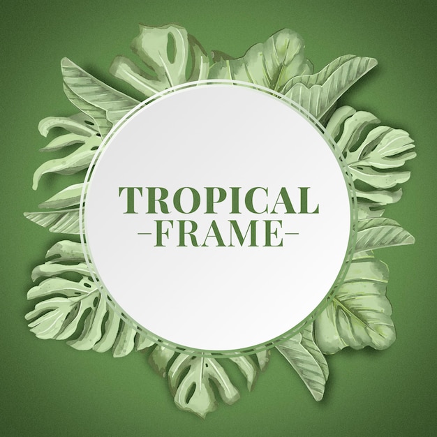 Sociale media tropische cirkelframes met illustratie van aquarelbladeren