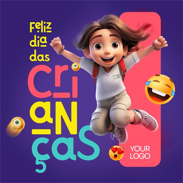 PSD sociale media voeden gelukkige kinderdag paarse achtergrond