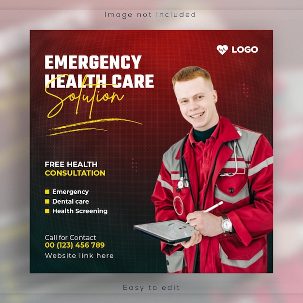 Sociale media voor medische gezondheidszorg plaatsen vierkante flyerposter of webbanner en Instagram-sjabloonontwerp
