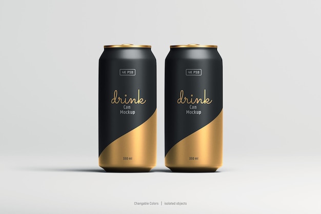 Soda or beer cans mockup front view