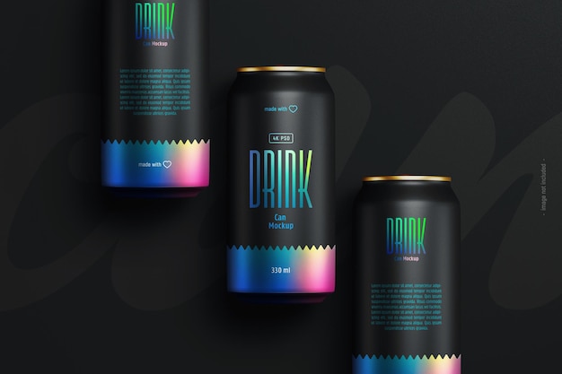 PSD soda or beer cans mockup top view