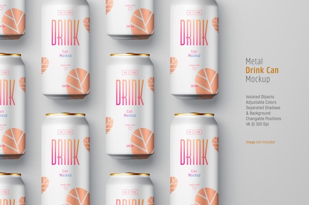 Soda or beer cans mockup top view