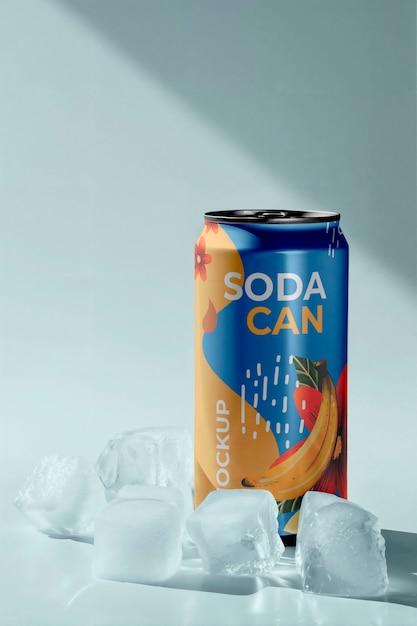 PSD soda can and ice mockup