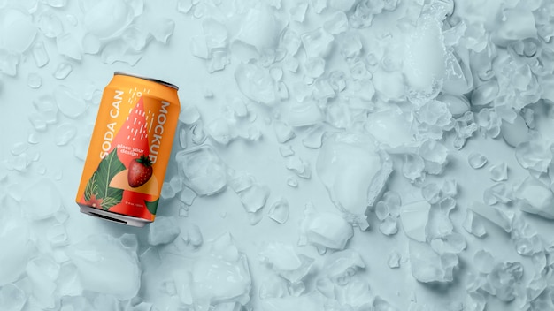 PSD soda can and ice mockup