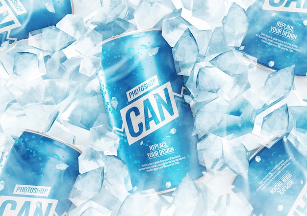 PSD soda can mockup with ice cubes