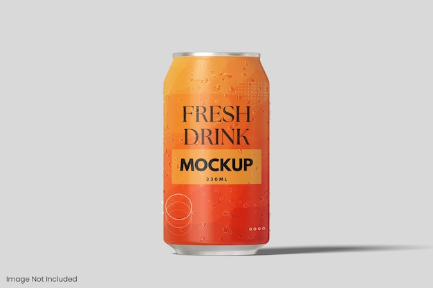 soda can mockup with water drop effect