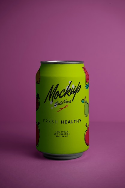 PSD soda can packaging with pink background