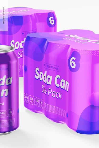 Soda Can Six-Packs Mockup, Close Up