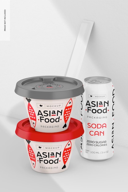 Soda can with food container mockup stacked