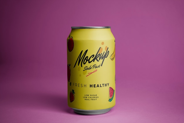 PSD soda can with pink background