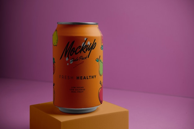 PSD soda can with pink background