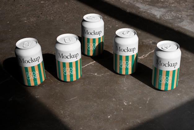 PSD soda cans on the street grunge style mockup