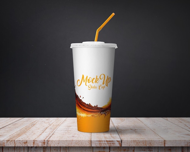soda cup mockup on wooden table