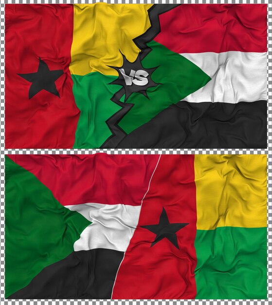 Soedan versus Guinee-Bissau Halve gecombineerde vlag Stof Bump Texture 3D Rendering