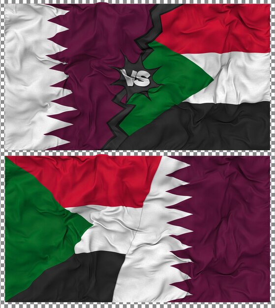 Soedan versus Qatar Halve gecombineerde vlag Cloth Bump Texture 3D Rendering