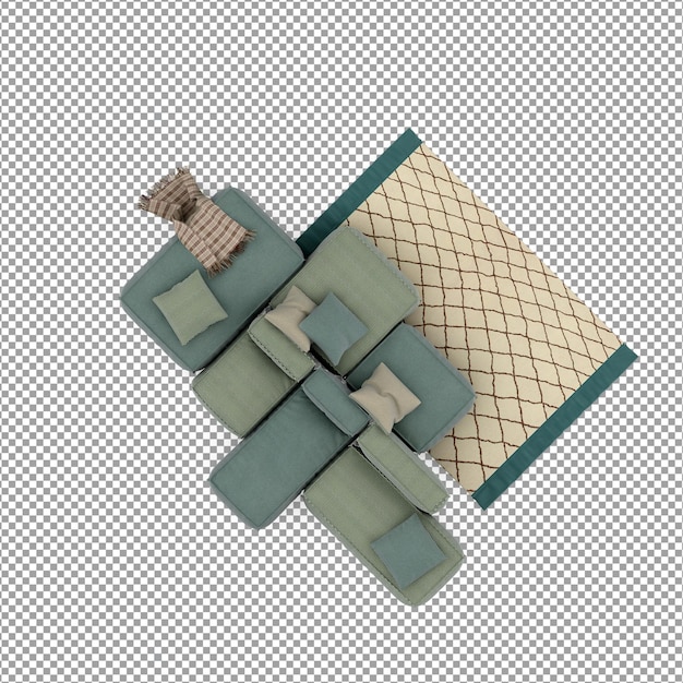 PSD sofa in 3d rendering isolated