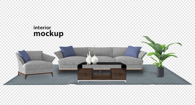 Divano close up sul rendering 3d mockup interni