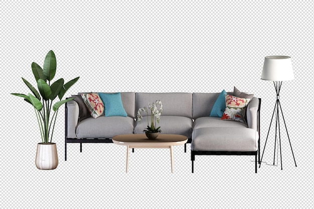 Sofa interieur mockup 3D-rendering geïsoleerd