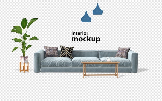 Divano interno mockup 3d rendering isolato