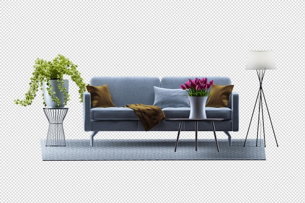 Sofa interior mockup 3d rendering isolated