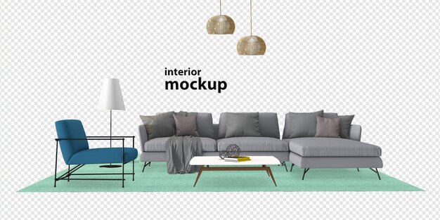 PSD sofa interior mockup rendering isolated