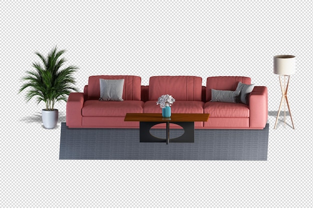 PSD sofa interior mockup rendering isolated