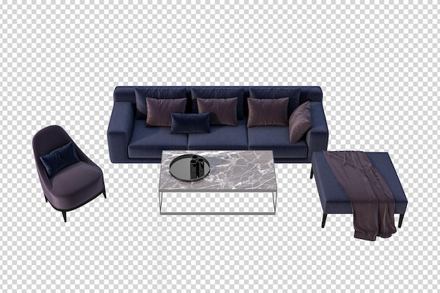 PSD sofa in living room in 3d rendering isolated