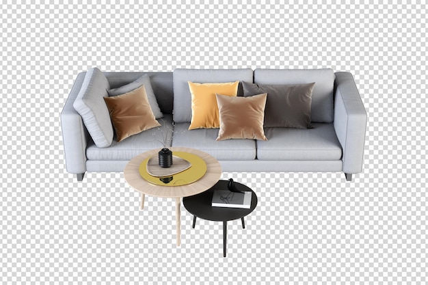PSD sofa in living room in 3d rendering isolated