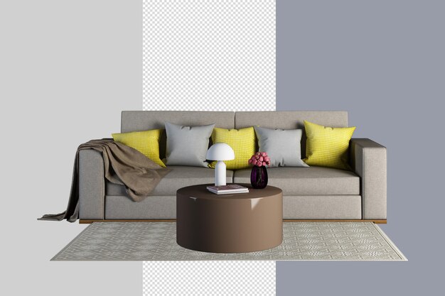 Sofa in rendering interior mockup design